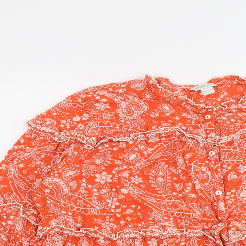 Monsoon Womens Orange Geometric Viscose Basic Blouse Size 20 Round Neck
