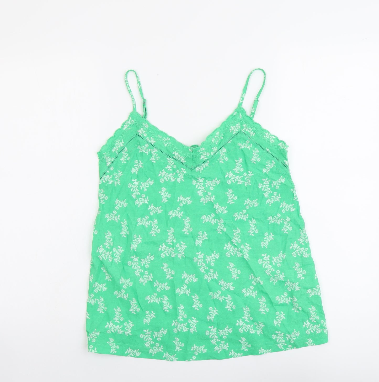 Marks and Spencer Womens Green Floral Viscose Camisole Tank Size 8 V-Neck