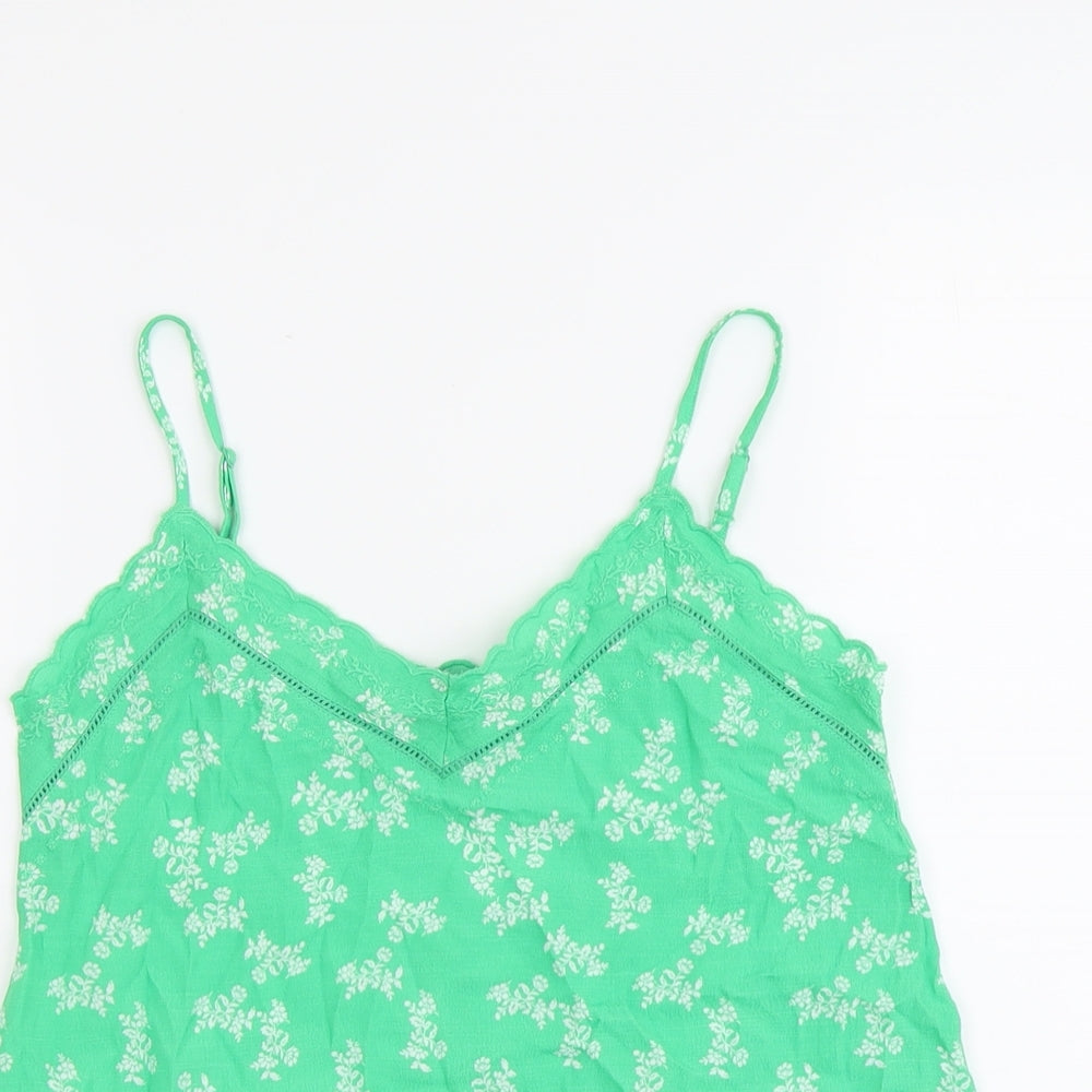 Marks and Spencer Womens Green Floral Viscose Camisole Tank Size 8 V-Neck