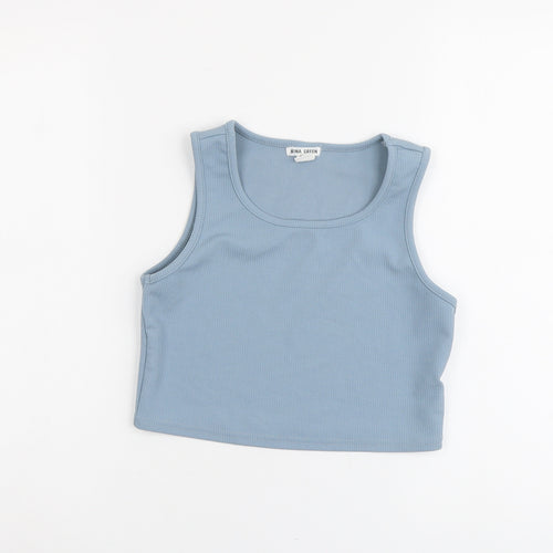 Irina Green Girls Blue Polyester Basic Tank Size 11-12 Years Scoop Neck Pullover