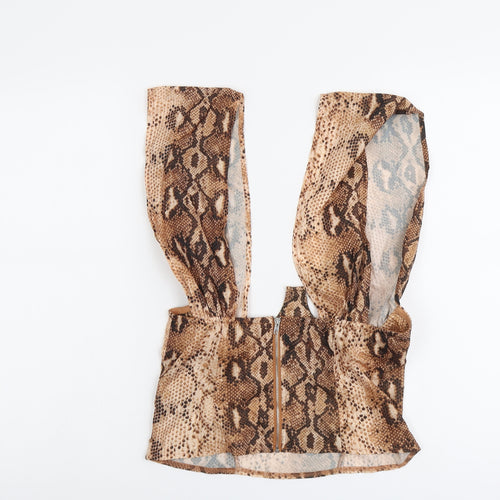 PRETTYLITTLETHING Womens Brown Animal Print Polyester Cropped Tank Size 8 Sweetheart - Snake Print