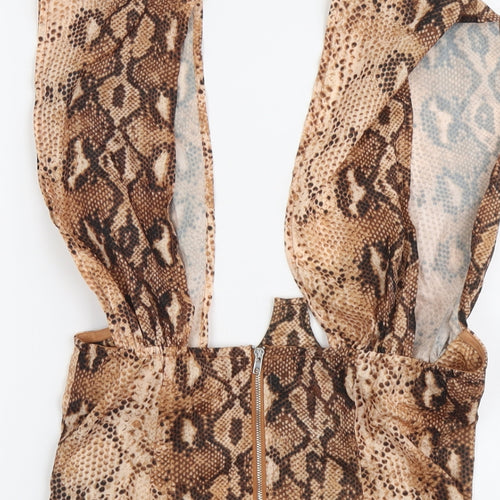 PRETTYLITTLETHING Womens Brown Animal Print Polyester Cropped Tank Size 8 Sweetheart - Snake Print