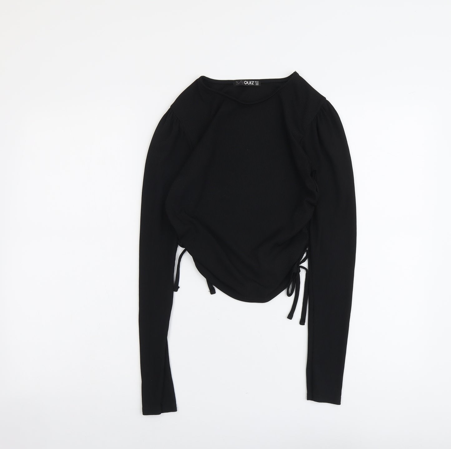 Quiz Womens Black Polyester Cropped T-Shirt Size 12 Round Neck