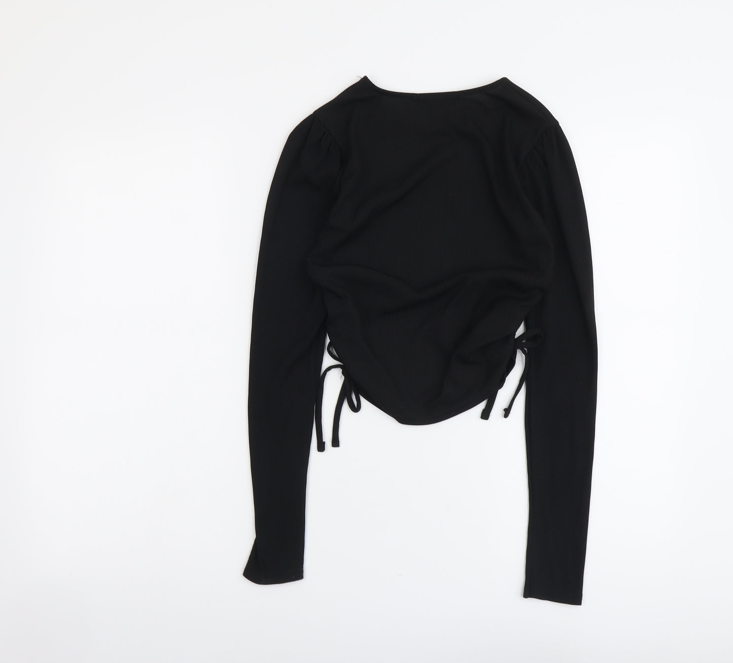 Quiz Womens Black Polyester Cropped T-Shirt Size 12 Round Neck
