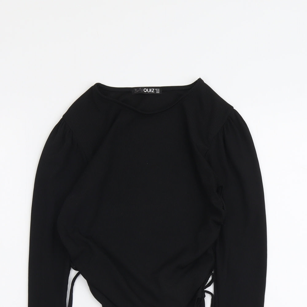 Quiz Womens Black Polyester Cropped T-Shirt Size 12 Round Neck