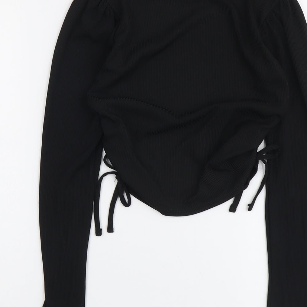 Quiz Womens Black Polyester Cropped T-Shirt Size 12 Round Neck