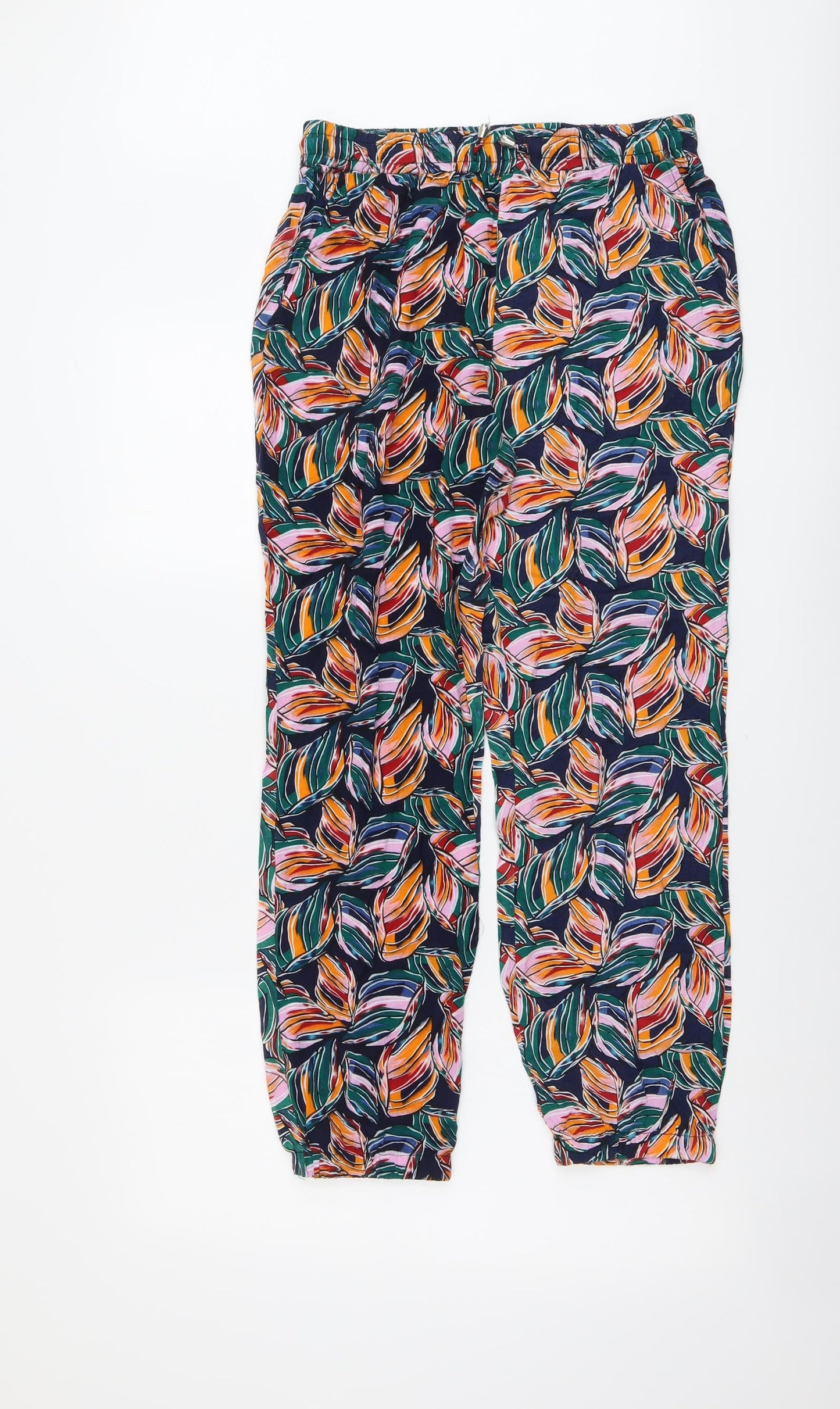 QED London Womens Multicoloured Floral Viscose Trousers Size M L27 in Regular Drawstring