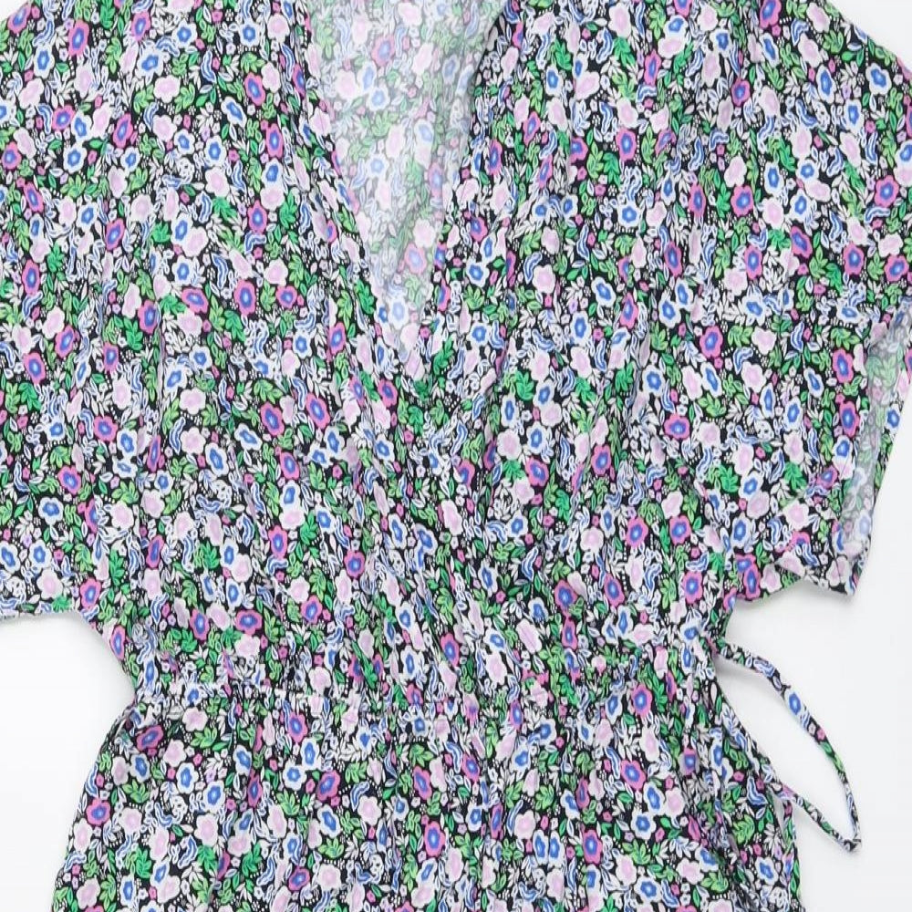 Marks and Spencer Womens Multicoloured Floral Viscose Fit & Flare Size 12 V-Neck Pullover