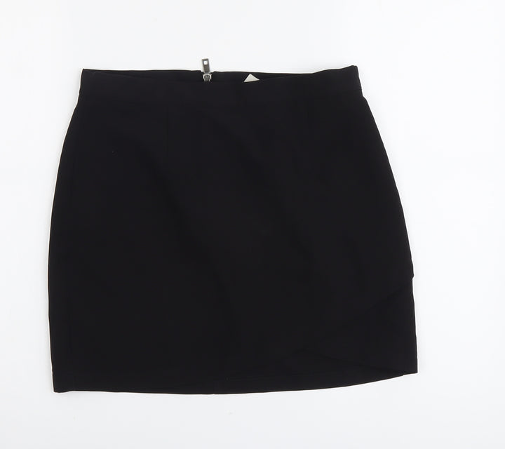 Preworn Womens Black Polyester A-Line Skirt Size L Zip
