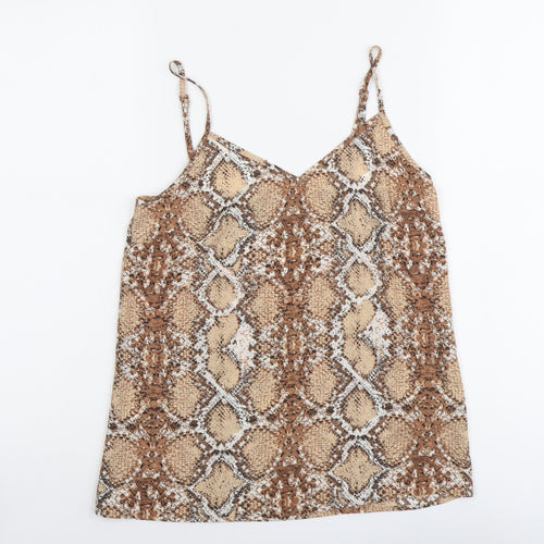 Marks and Spencer Womens Beige Animal Print Polyester Basic Tank Size 8 V-Neck - Snake Print