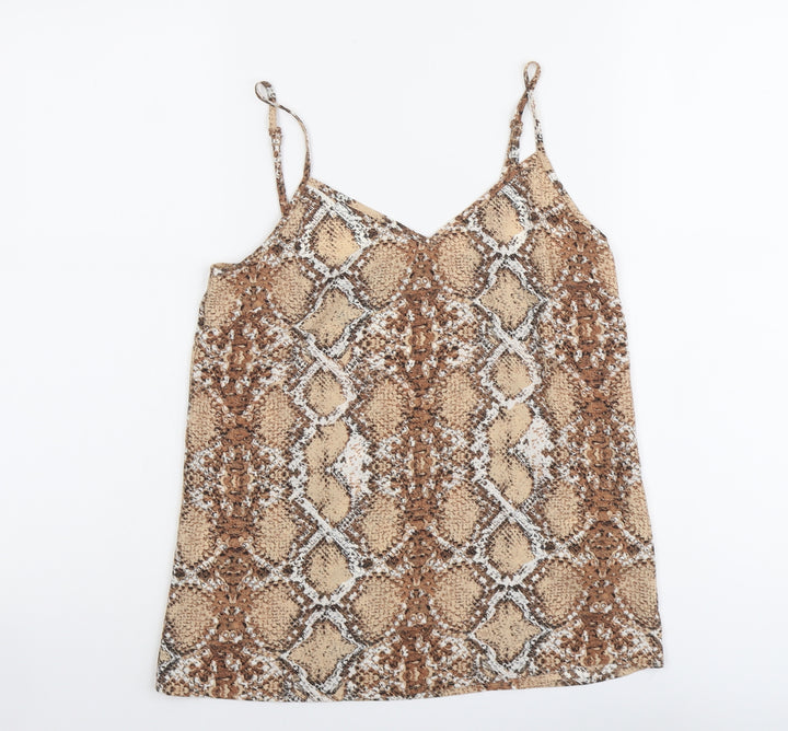 Marks and Spencer Womens Beige Animal Print Polyester Basic Tank Size 8 V-Neck - Snake Print