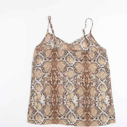 Marks and Spencer Womens Beige Animal Print Polyester Basic Tank Size 8 V-Neck - Snake Print