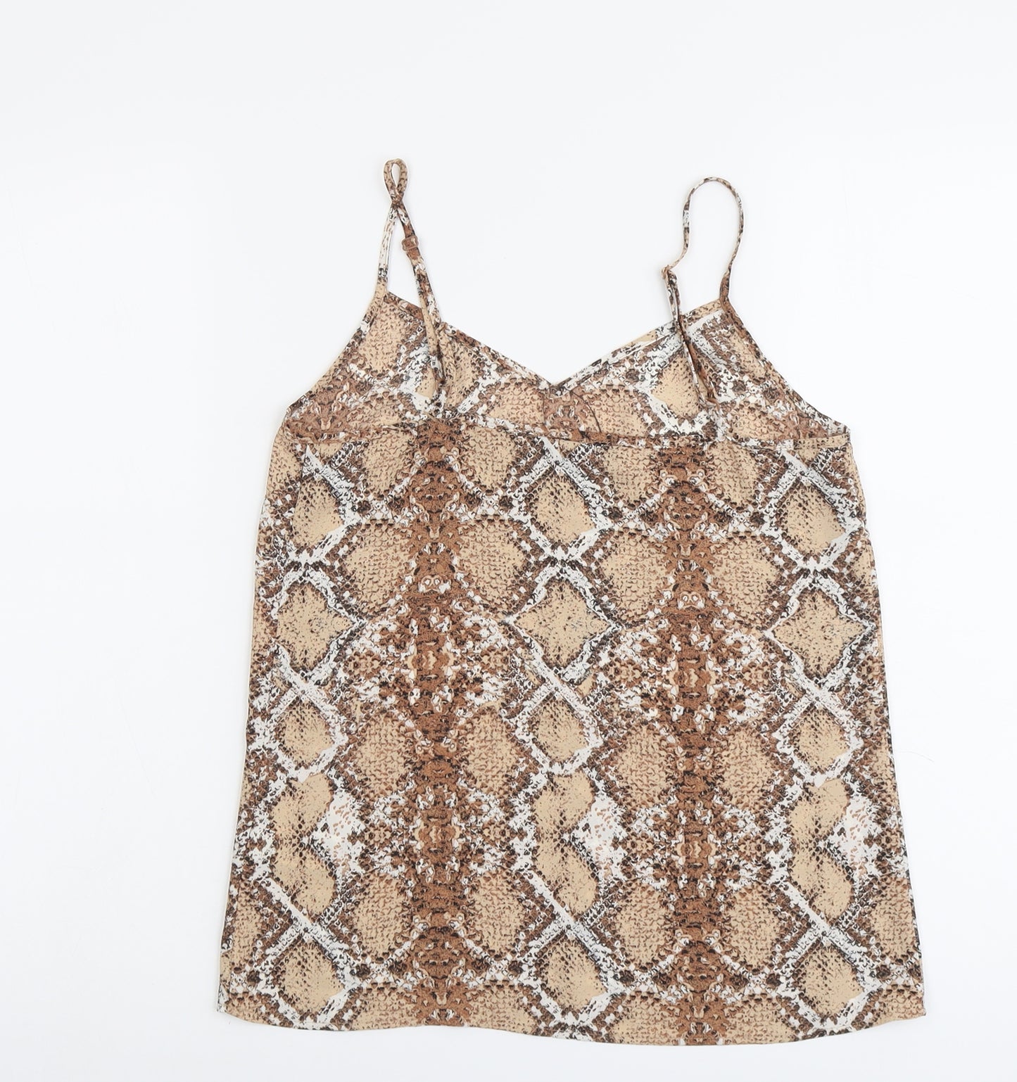 Marks and Spencer Womens Beige Animal Print Polyester Basic Tank Size 8 V-Neck - Snake Print