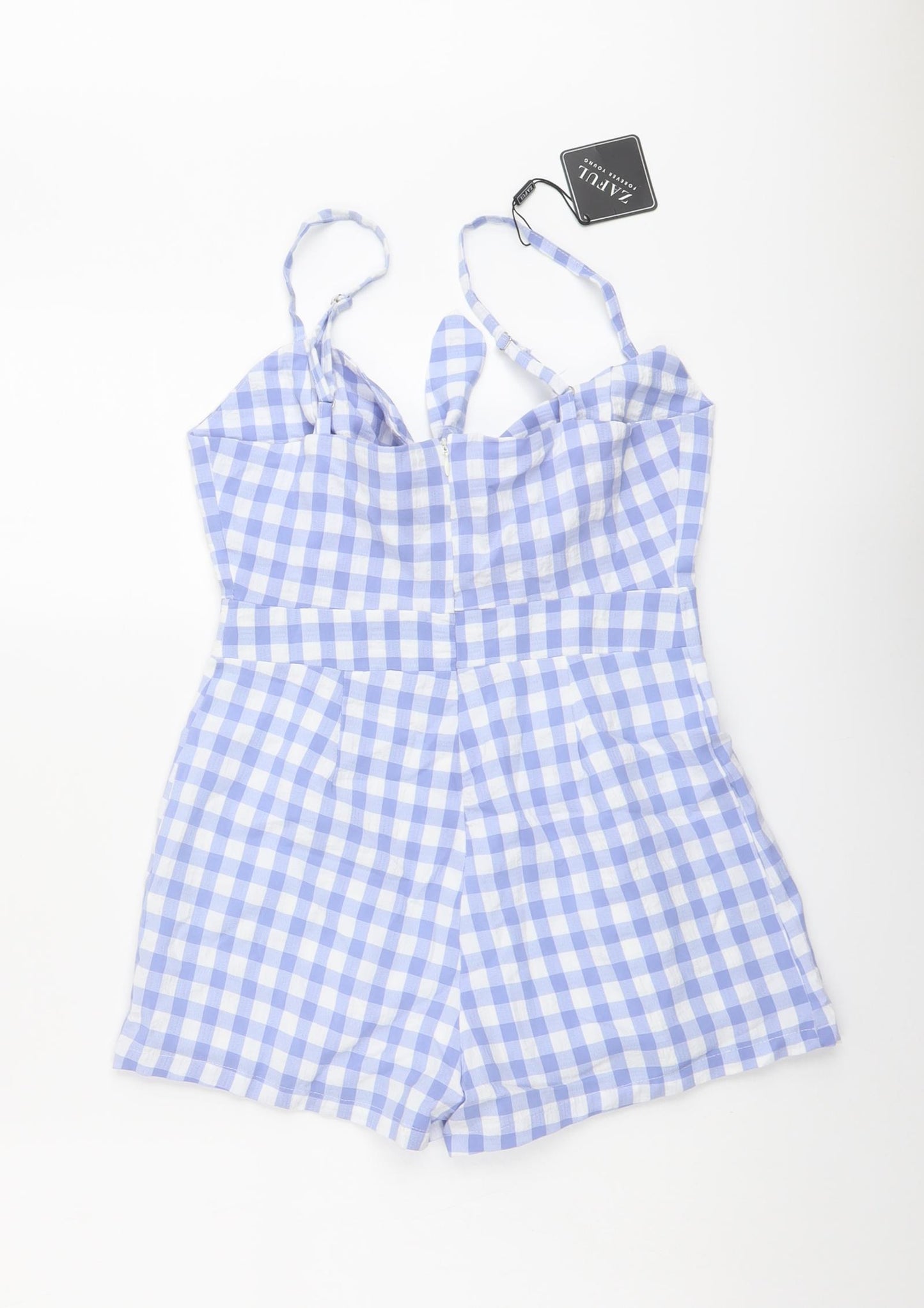 Zaful Womens Blue Check Polyester Playsuit One-Piece Size S Zip - Gingham