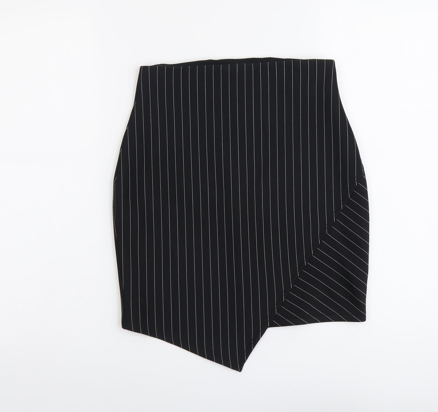 Miss Selfridge Womens Black Striped Polyester A-Line Skirt Size 8 Zip