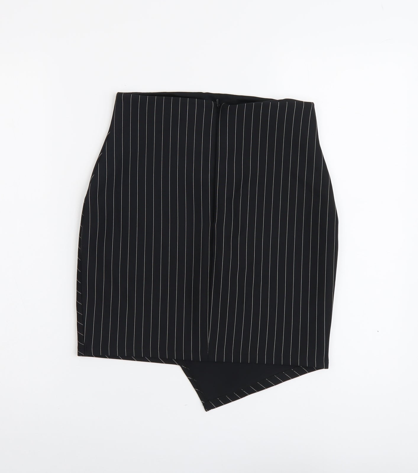 Miss Selfridge Womens Black Striped Polyester A-Line Skirt Size 8 Zip