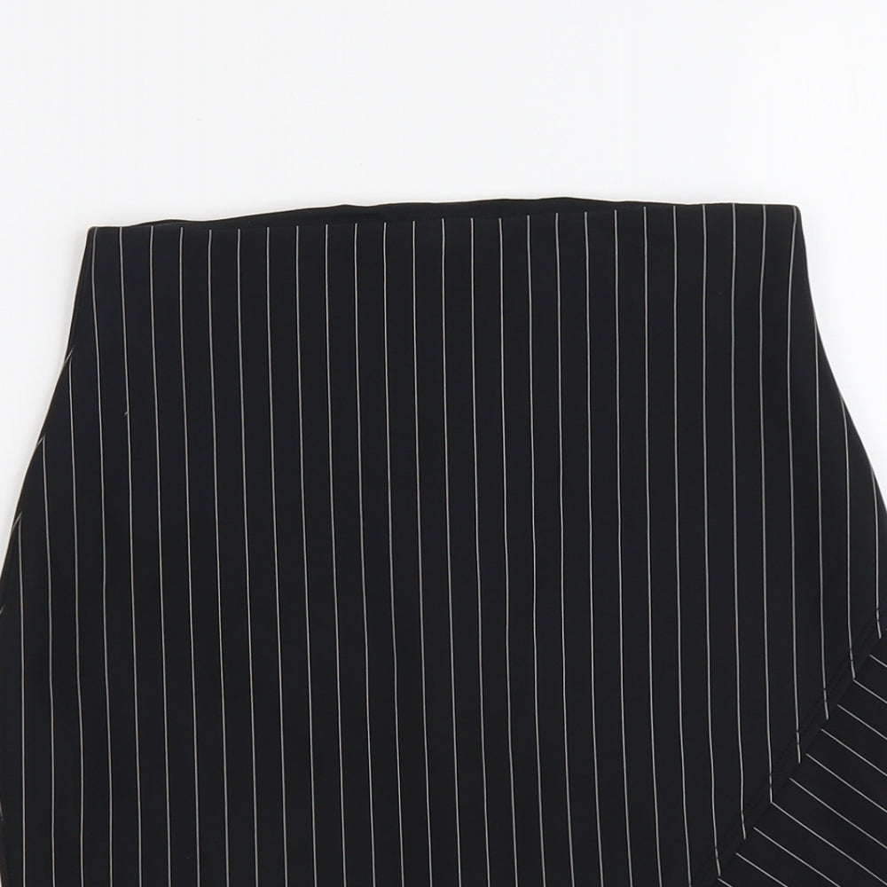 Miss Selfridge Womens Black Striped Polyester A-Line Skirt Size 8 Zip