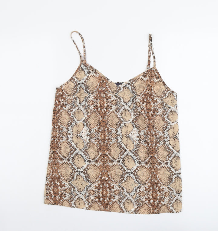 Marks and Spencer Womens Beige Animal Print Polyester Basic Tank Size 10 V-Neck - Snake Print