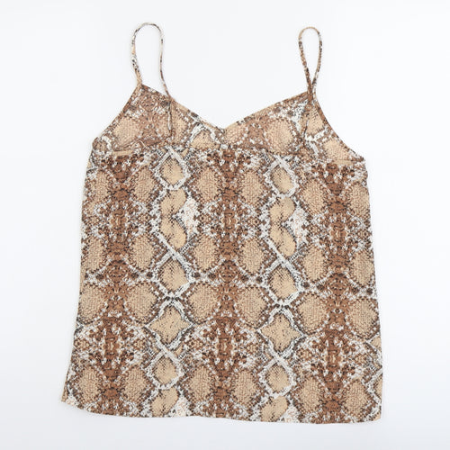 Marks and Spencer Womens Beige Animal Print Polyester Basic Tank Size 10 V-Neck - Snake Print