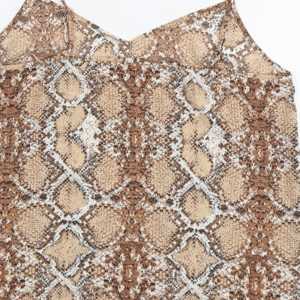 Marks and Spencer Womens Beige Animal Print Polyester Basic Tank Size 10 V-Neck - Snake Print