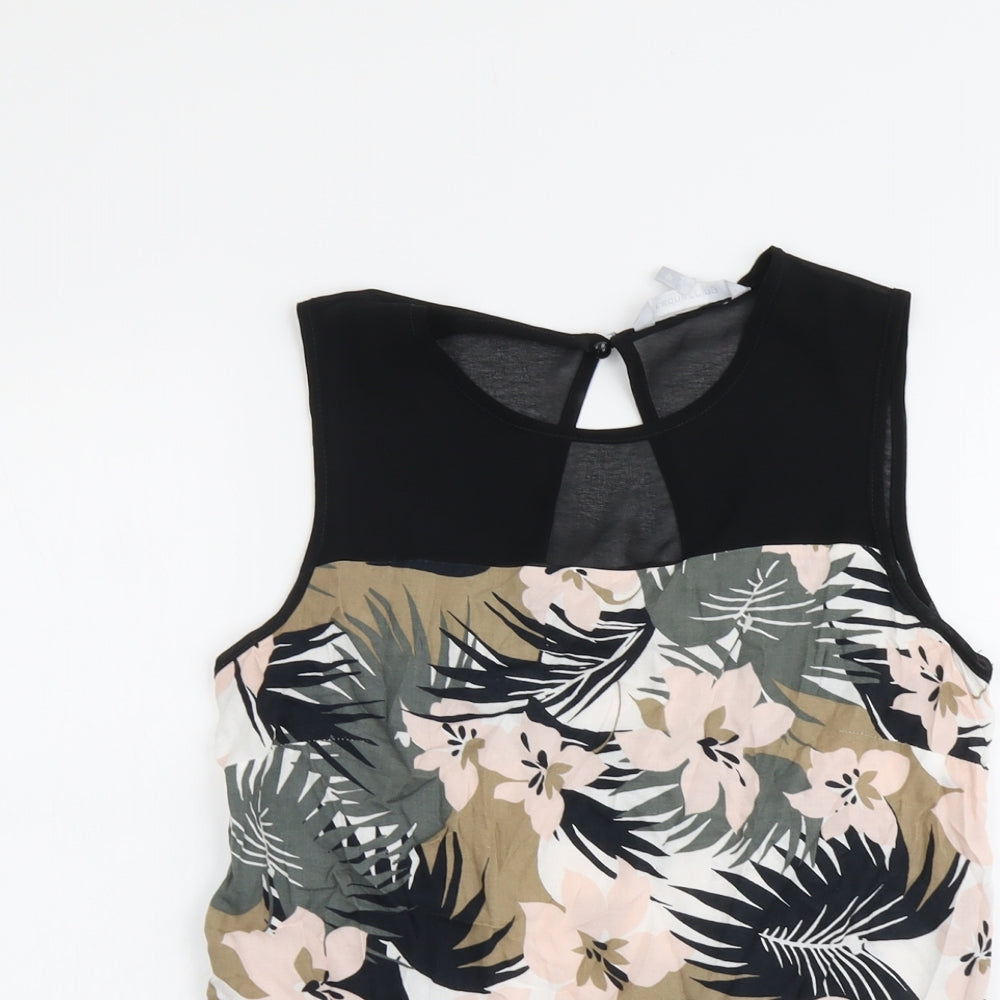 Red Herring Womens Black Geometric Viscose Basic Tank Size 10 Round Neck