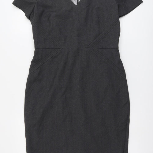Marks and Spencer Womens Grey Polyester A-Line Size 12 V-Neck Zip