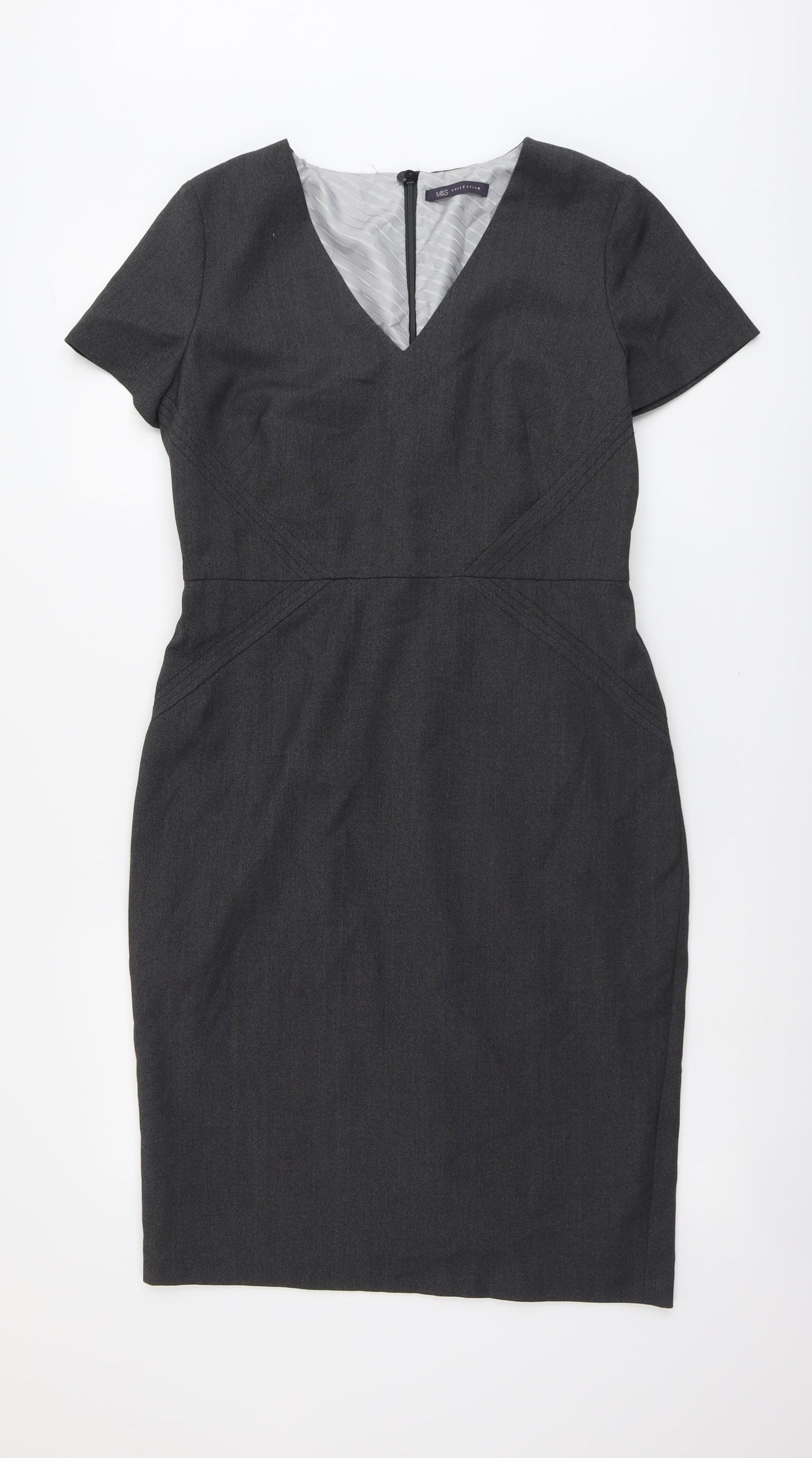 Marks and Spencer Womens Grey Polyester A-Line Size 12 V-Neck Zip