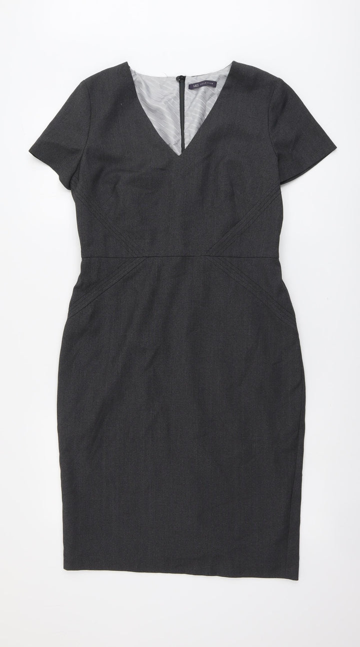 Marks and Spencer Womens Grey Polyester A-Line Size 12 V-Neck Zip