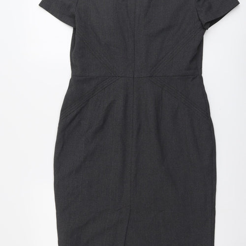 Marks and Spencer Womens Grey Polyester A-Line Size 12 V-Neck Zip