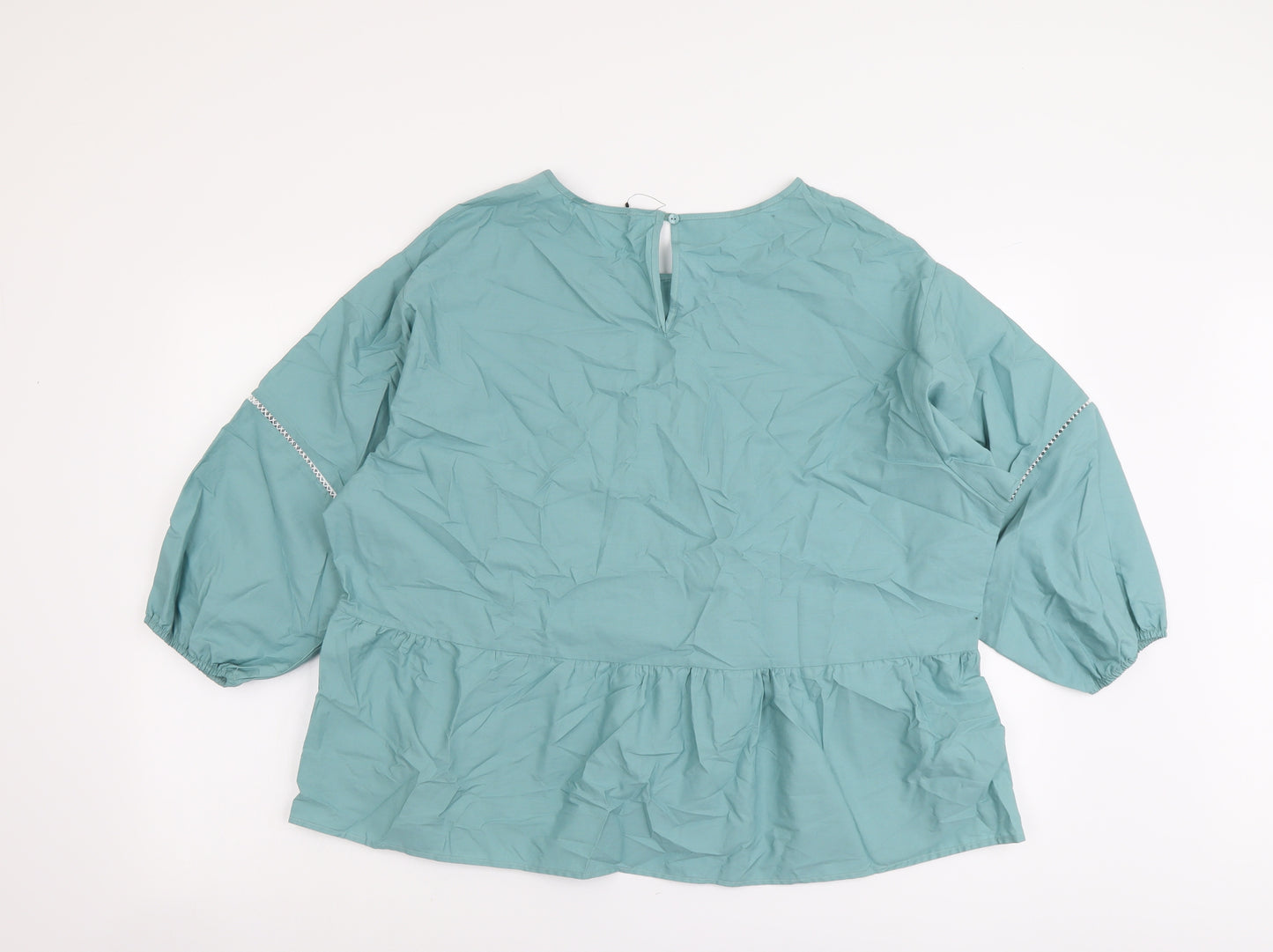 Marks and Spencer Womens Green Cotton Basic Blouse Size 18 Round Neck
