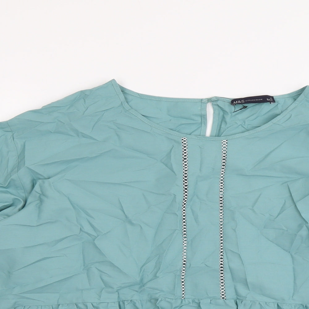 Marks and Spencer Womens Green Cotton Basic Blouse Size 18 Round Neck