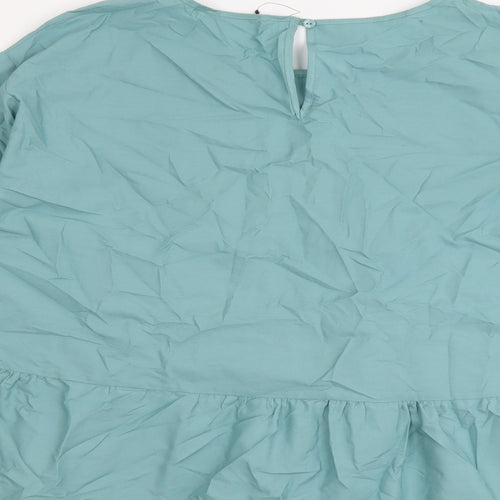 Marks and Spencer Womens Green Cotton Basic Blouse Size 18 Round Neck