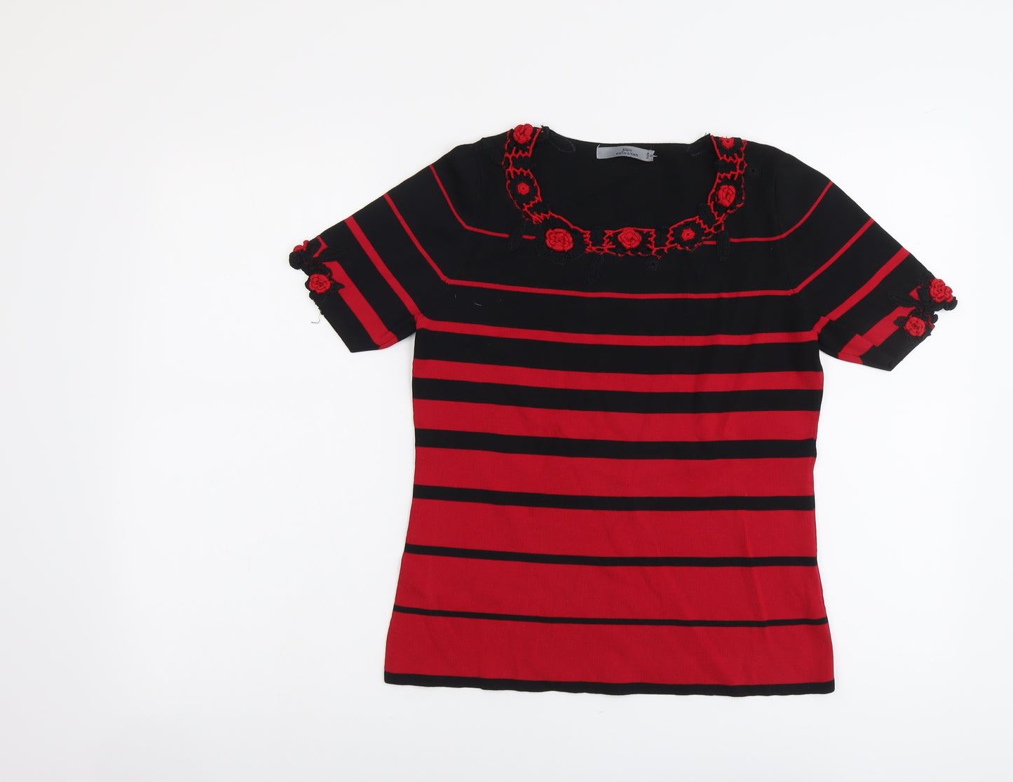Style Collection Womens Red Striped Viscose Basic T-Shirt Size M Scoop Neck