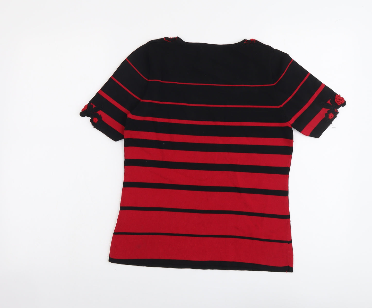 Style Collection Womens Red Striped Viscose Basic T-Shirt Size M Scoop Neck