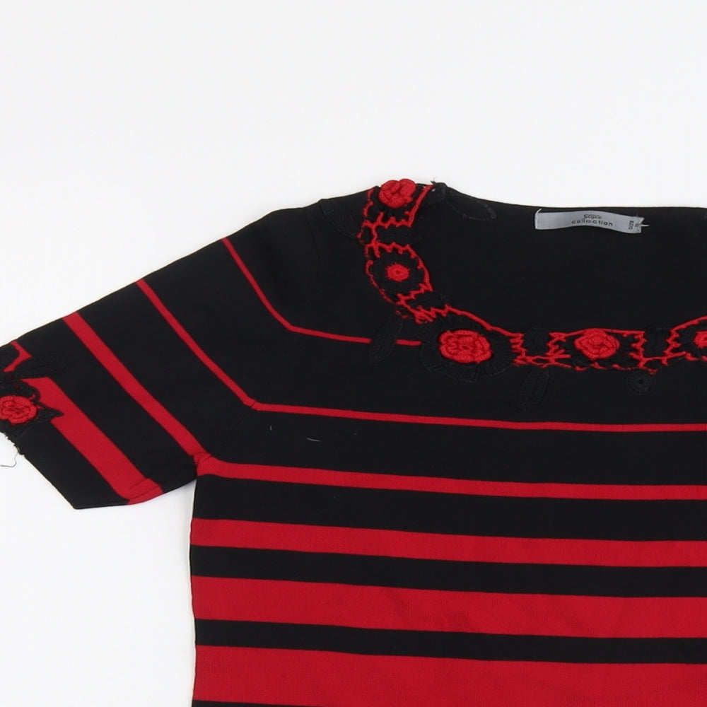 Style Collection Womens Red Striped Viscose Basic T-Shirt Size M Scoop Neck