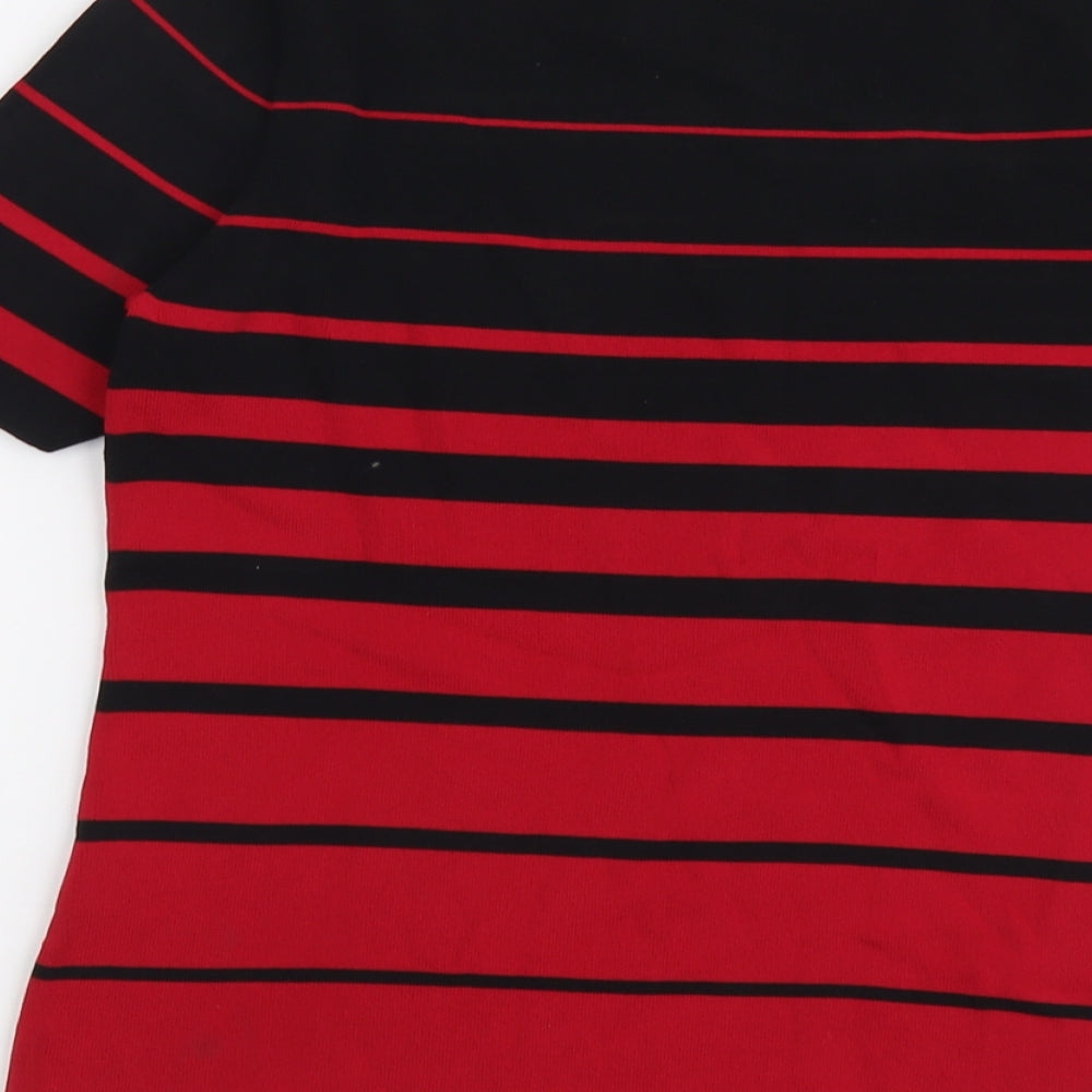 Style Collection Womens Red Striped Viscose Basic T-Shirt Size M Scoop Neck