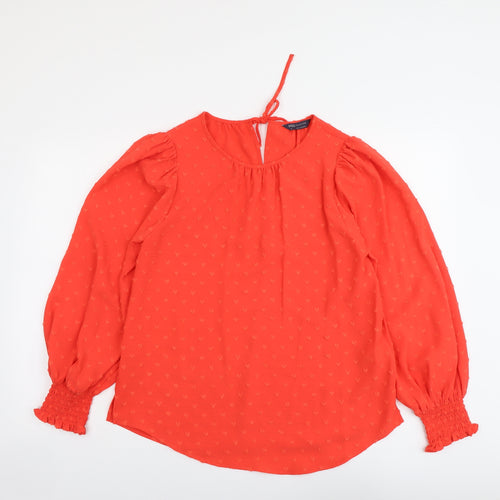 Marks and Spencer Womens Orange Geometric Polyester Basic Blouse Size 10 Scoop Neck - Hearts