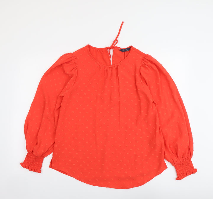 Marks and Spencer Womens Orange Geometric Polyester Basic Blouse Size 10 Scoop Neck - Hearts