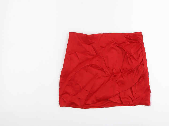 Zara Womens Red Polyester Mini Skirt Size S Zip