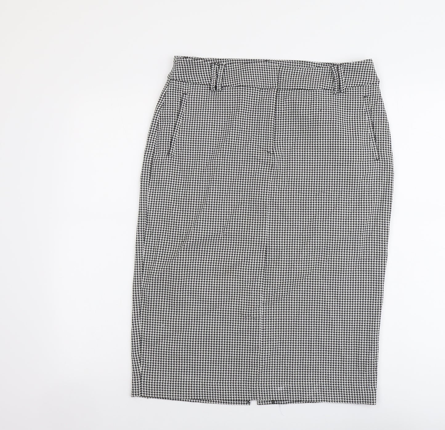 Marks and Spencer Womens Black Geometric Polyester A-Line Skirt Size 14 Zip - Houndstooth Pattern
