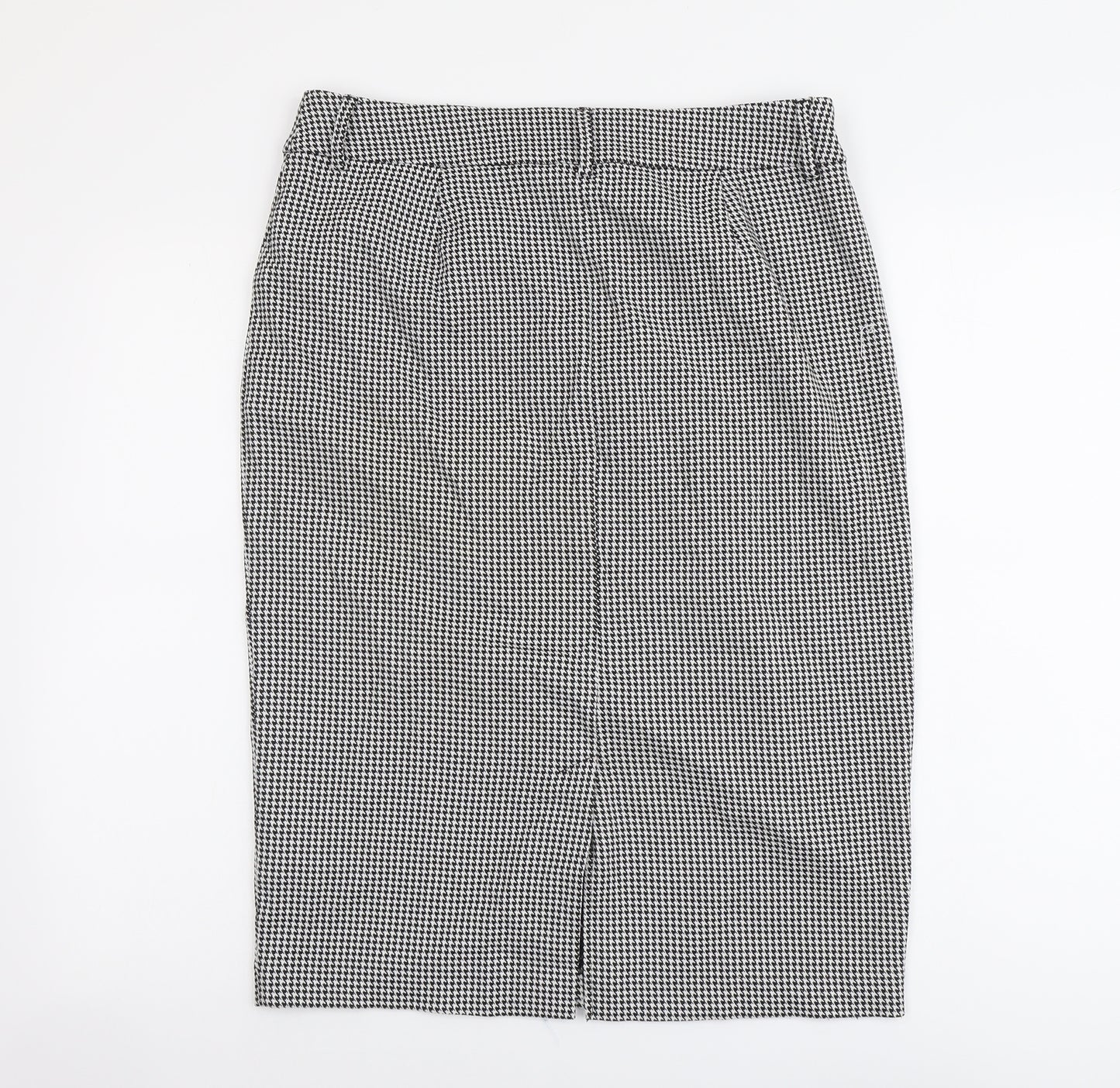 Marks and Spencer Womens Black Geometric Polyester A-Line Skirt Size 14 Zip - Houndstooth Pattern