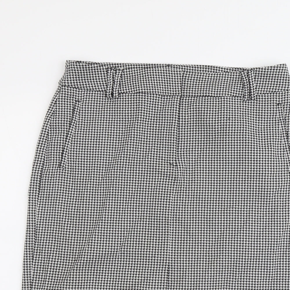 Marks and Spencer Womens Black Geometric Polyester A-Line Skirt Size 14 Zip - Houndstooth Pattern