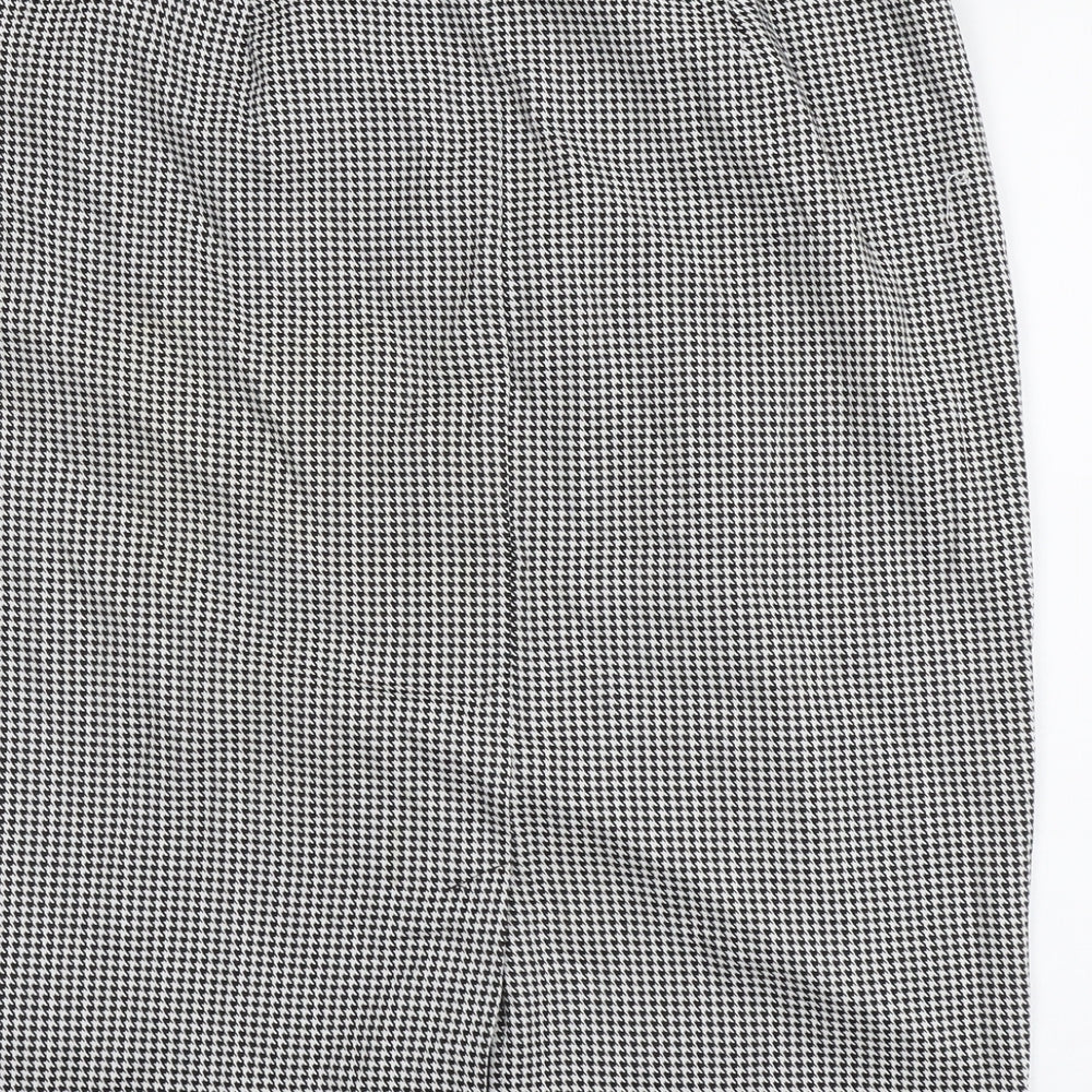 Marks and Spencer Womens Black Geometric Polyester A-Line Skirt Size 14 Zip - Houndstooth Pattern