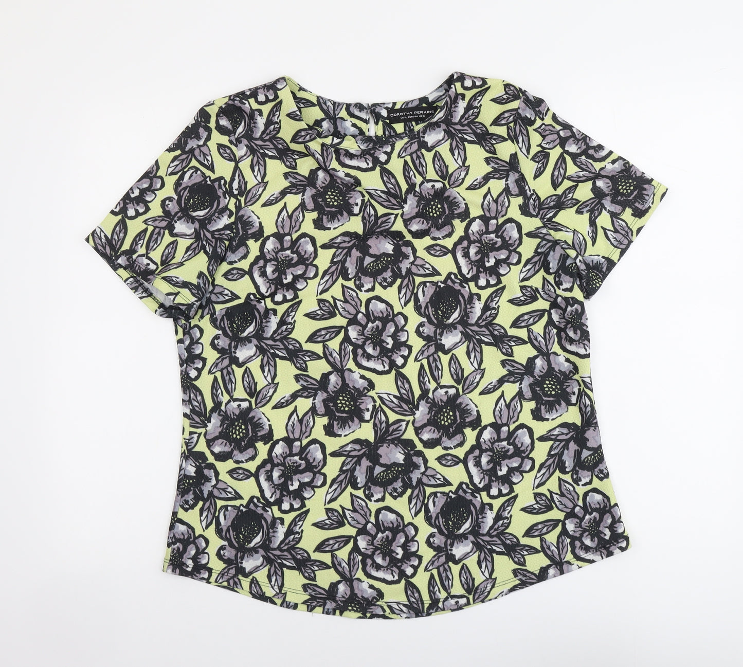 Dorothy Perkins Womens Yellow Floral Polyester Basic T-Shirt Size 12 Scoop Neck