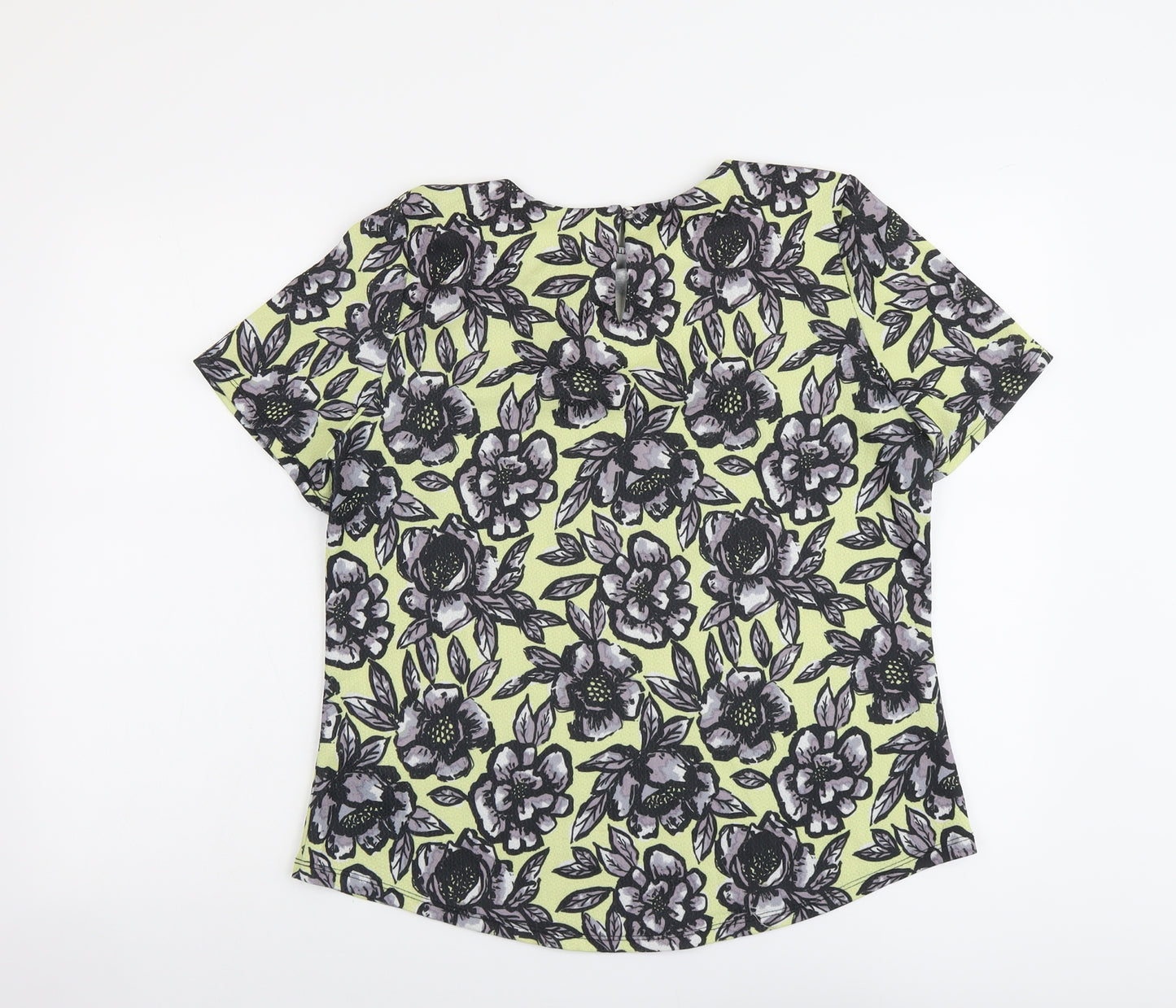 Dorothy Perkins Womens Yellow Floral Polyester Basic T-Shirt Size 12 Scoop Neck