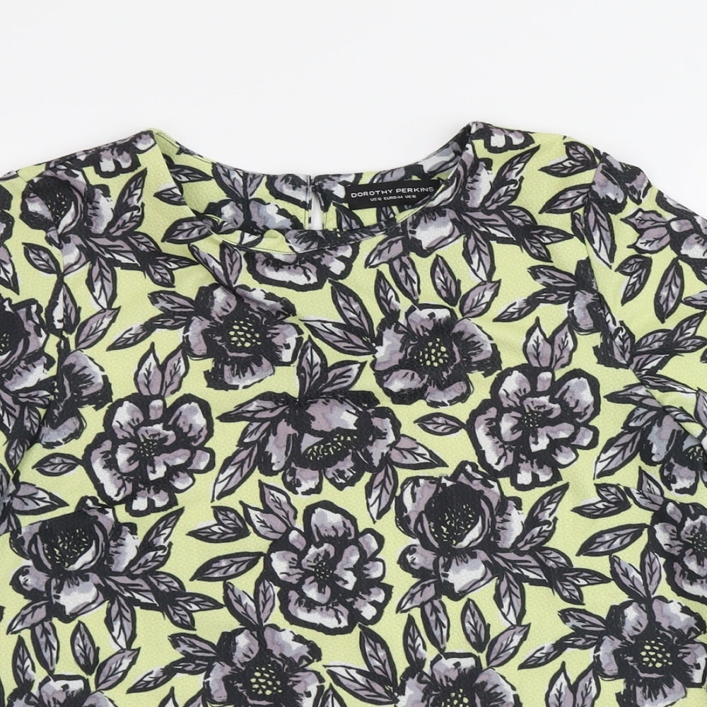 Dorothy Perkins Womens Yellow Floral Polyester Basic T-Shirt Size 12 Scoop Neck