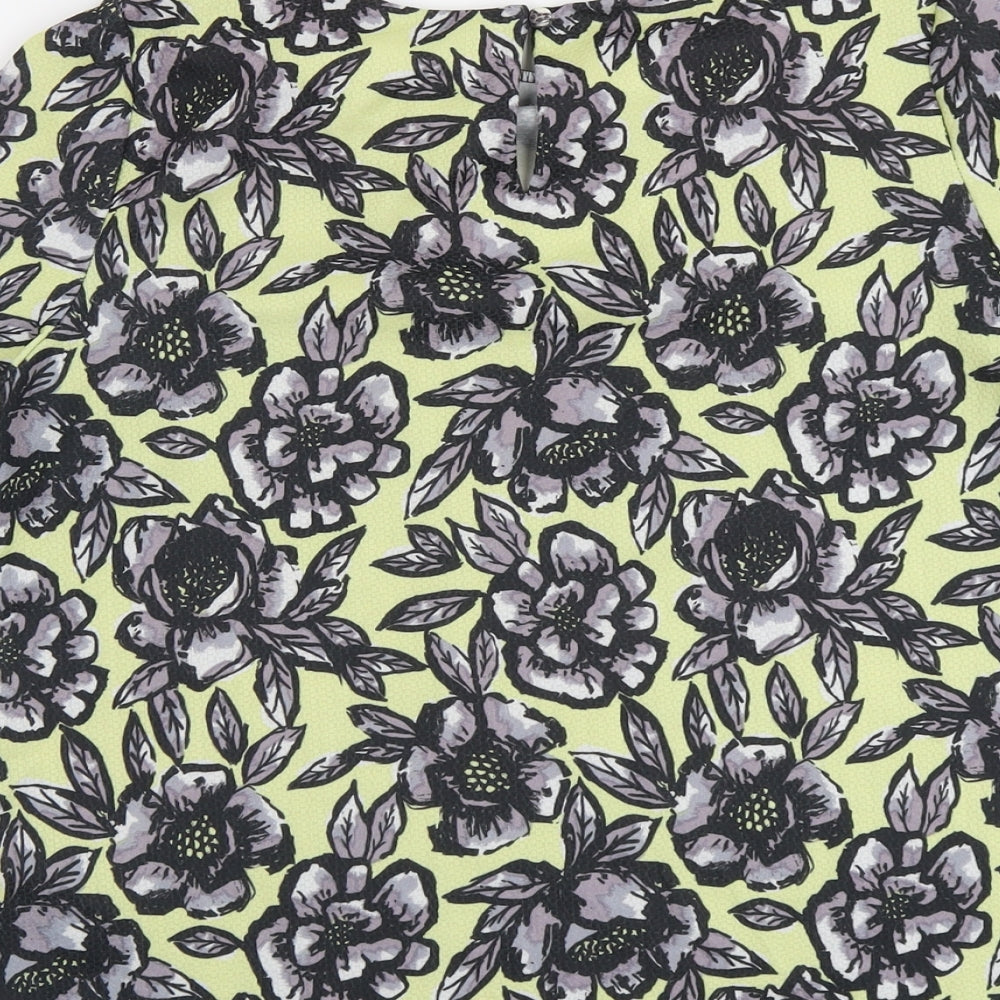 Dorothy Perkins Womens Yellow Floral Polyester Basic T-Shirt Size 12 Scoop Neck
