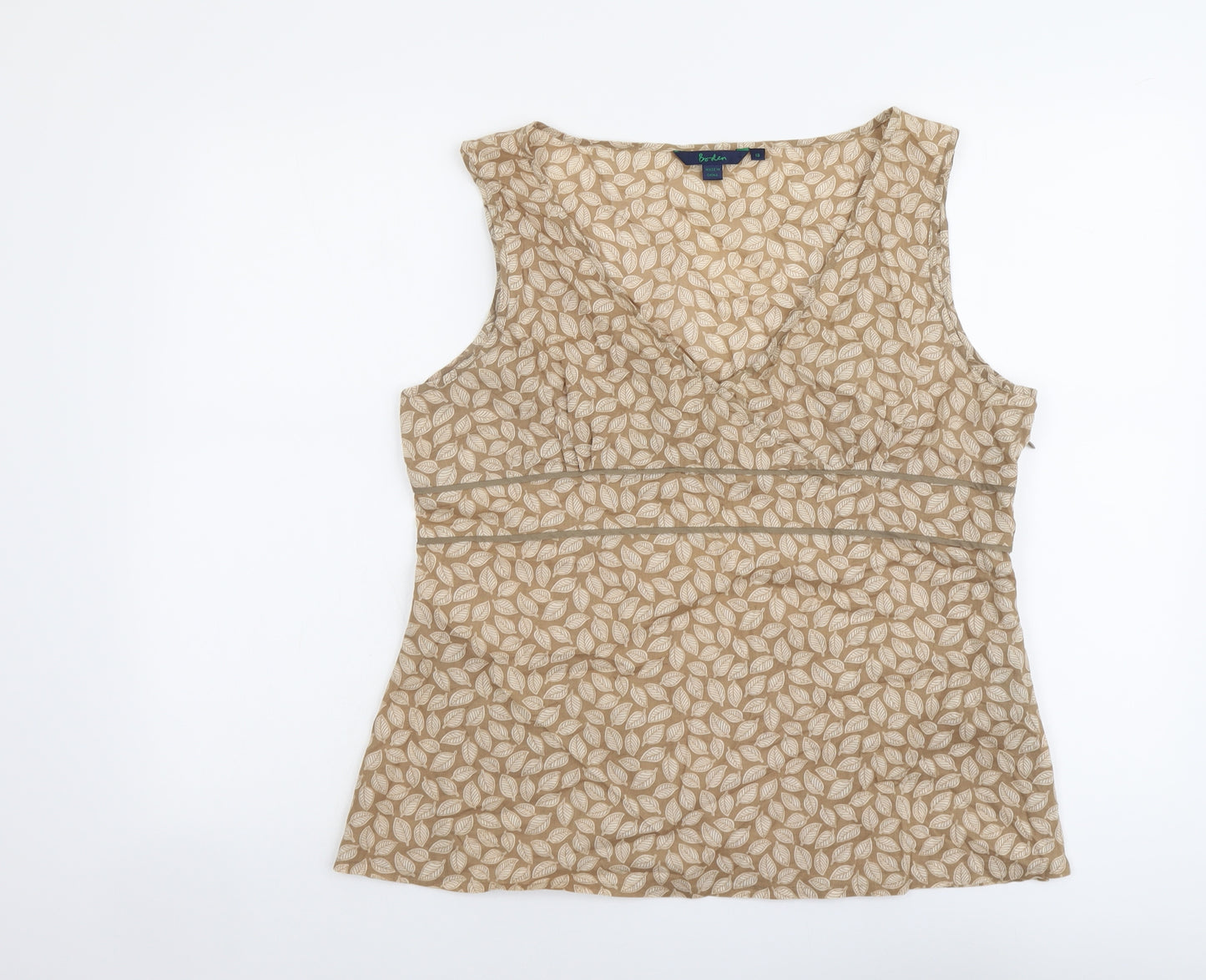 Boden Womens Beige Geometric Cotton Basic Tank Size 18 V-Neck - Leaf Print
