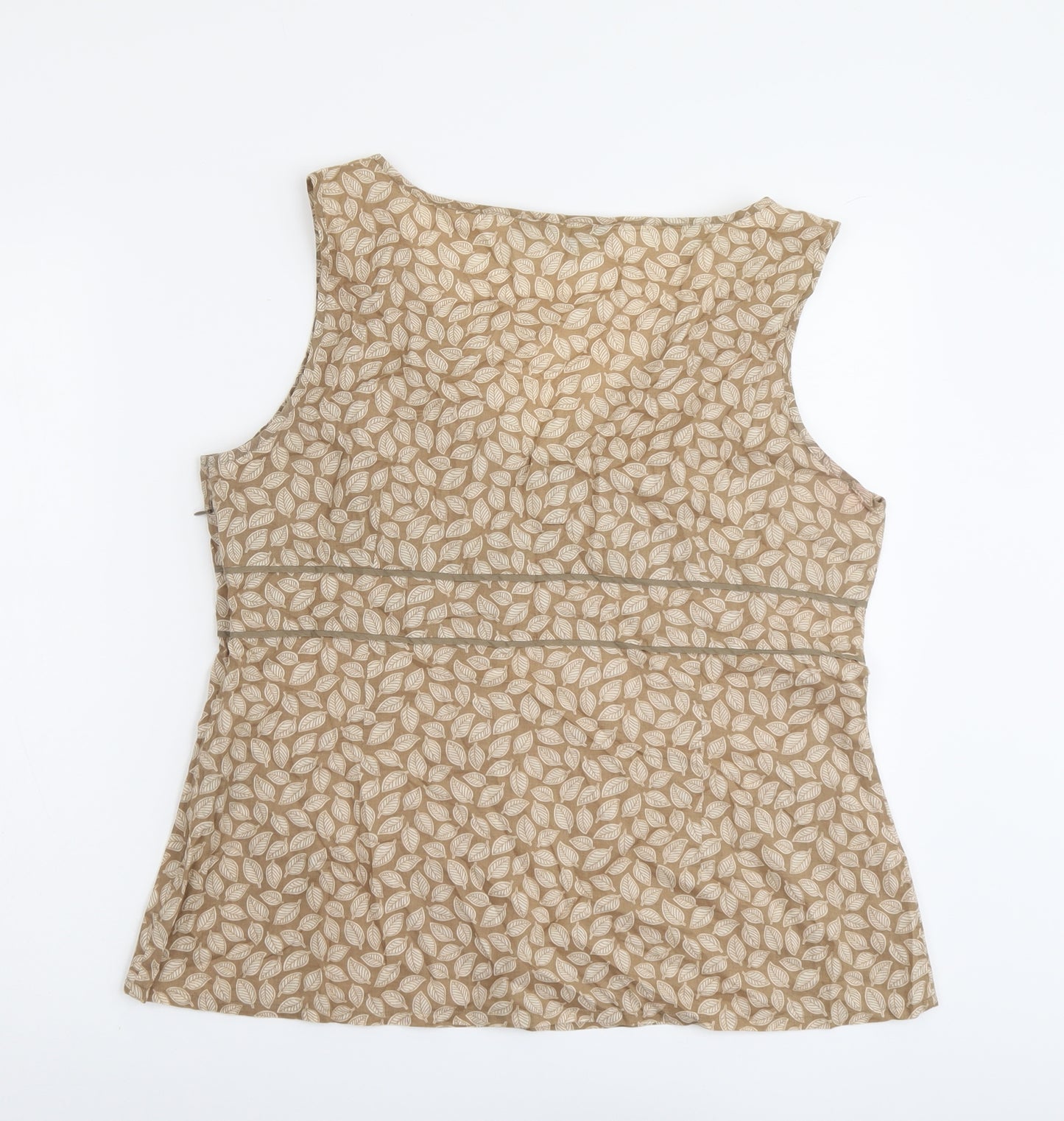 Boden Womens Beige Geometric Cotton Basic Tank Size 18 V-Neck - Leaf Print