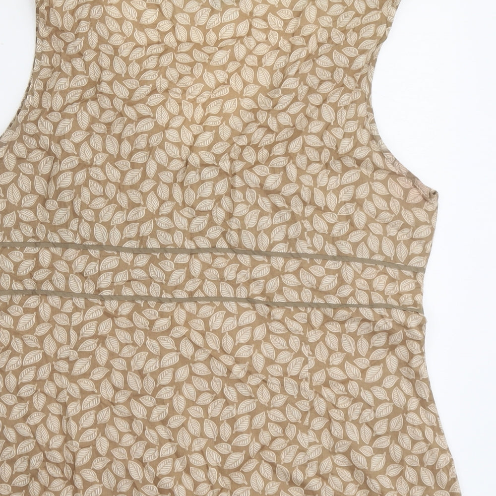 Boden Womens Beige Geometric Cotton Basic Tank Size 18 V-Neck - Leaf Print